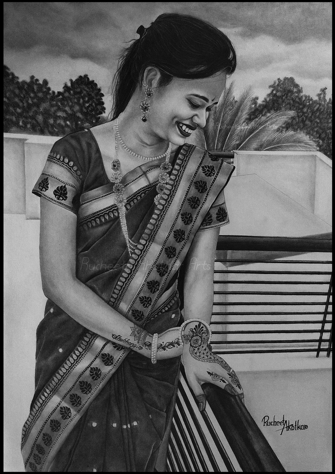 Bride in the Fields — Black & White Portrait by Ruchita Akotkar