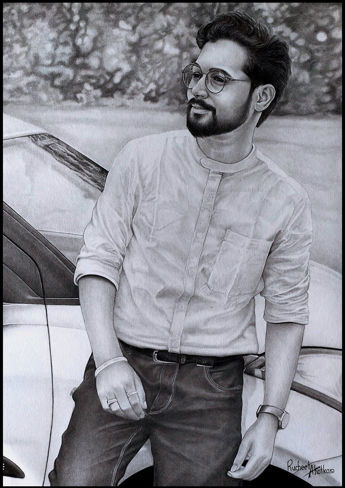 Gentleman by the Car — Black & White Portrait by Ruchita Akotkar