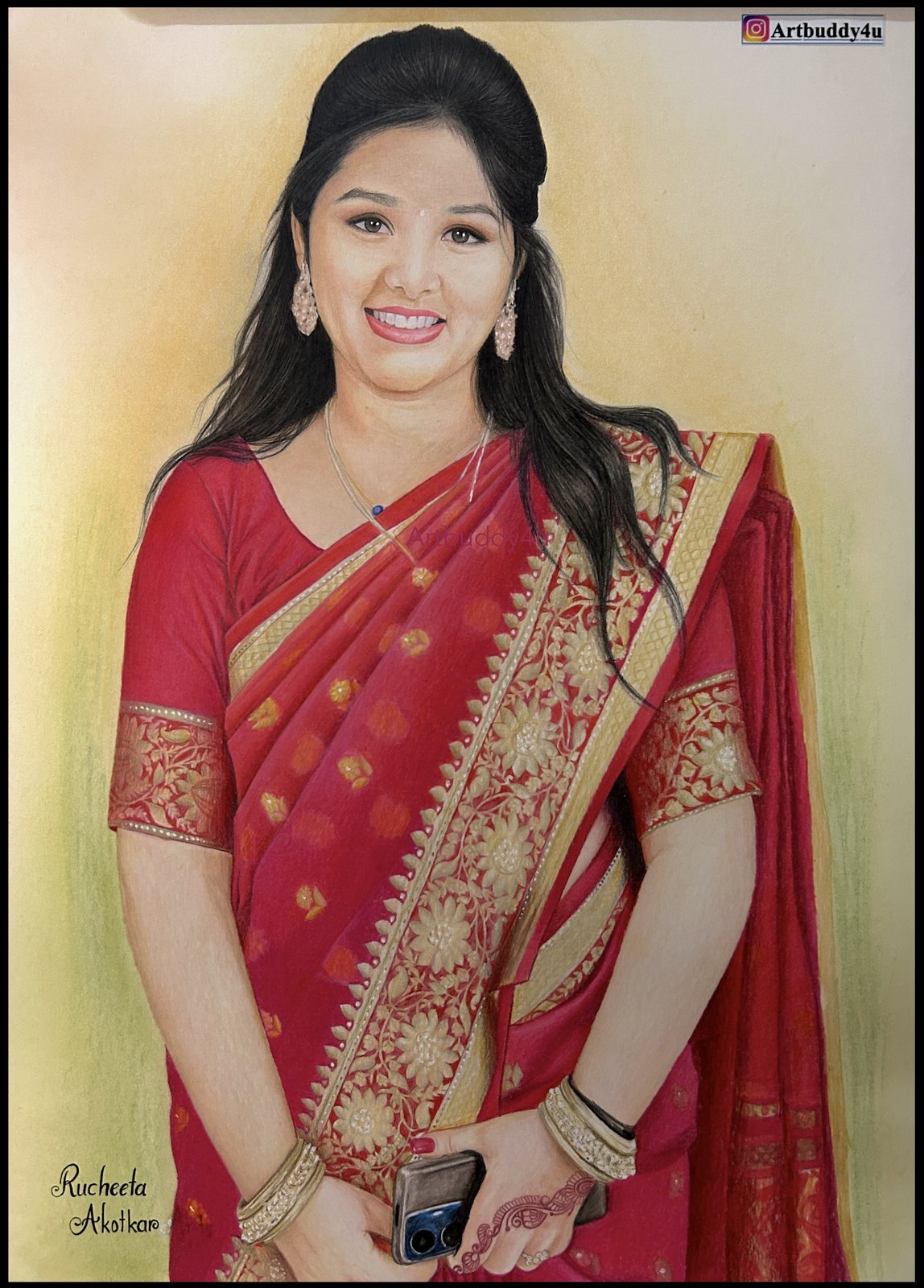 Lady in Red Saree — Colour Portrait by Ruchita Akotkar